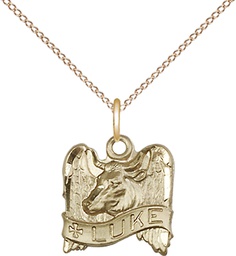 [4212GF/18GF] 14kt Gold Filled Saint Luke Pendant on a 18 inch Gold Filled Light Curb chain