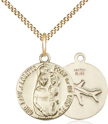 [0826GF/18G] 14kt Gold Filled Our Lady of Loretto Pendant on a 18 inch Gold Plate Light Curb chain