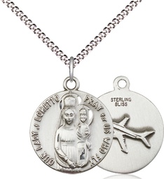 [0826SS/18S] Sterling Silver Our Lady of Loretto Pendant on a 18 inch Light Rhodium Light Curb chain