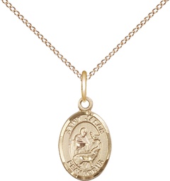 [9051GF/18GF] 14kt Gold Filled Saint Jason Pendant on a 18 inch Gold Filled Light Curb chain