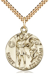 [4239GF/24G] 14kt Gold Filled Saint Sebastian Pendant on a 24 inch Gold Plate Heavy Curb chain