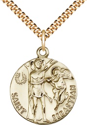 [4239GF/24G] 14kt Gold Filled Saint Sebastian Pendant on a 24 inch Gold Plate Heavy Curb chain