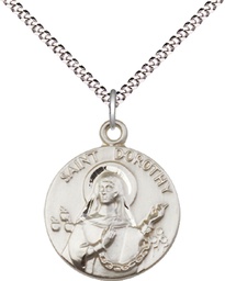 [0827SS/18S] Sterling Silver Saint Dorothy Pendant on a 18 inch Light Rhodium Light Curb chain