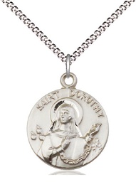 [0827SS/18S] Sterling Silver Saint Dorothy Pendant on a 18 inch Light Rhodium Light Curb chain