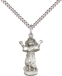 [0829SS/18S] Sterling Silver Divino Nino Pendant on a 18 inch Light Rhodium Light Curb chain