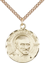 [0830GF/24GF] 14kt Gold Filled Saint Vincent de Paul Pendant on a 24 inch Gold Filled Heavy Curb chain