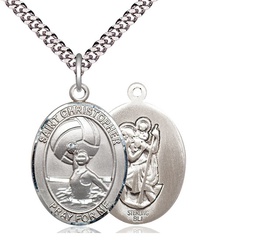 [7199SS/24S] Sterling Silver Saint Christopher Water Polo-Women Pendant on a 24 inch Light Rhodium Heavy Curb chain