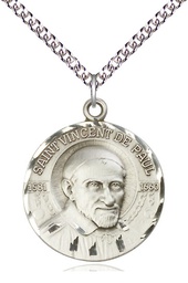 [0830SS/24SS] Sterling Silver Saint Vincent de Paul Pendant on a 24 inch Sterling Silver Heavy Curb chain