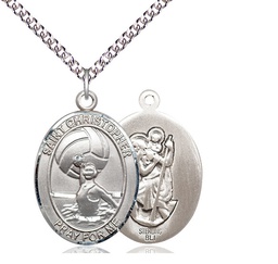[7199SS/24SS] Sterling Silver Saint Christopher Water Polo-Women Pendant on a 24 inch Sterling Silver Heavy Curb chain