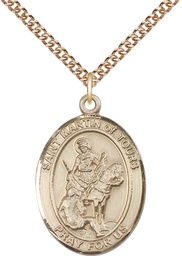[7200GF/24GF] 14kt Gold Filled Saint Martin of Tours Pendant on a 24 inch Gold Filled Heavy Curb chain