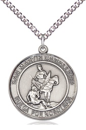 [7200RDSPSS/24SS] Sterling Silver San Martin Caballero Pendant on a 24 inch Sterling Silver Heavy Curb chain