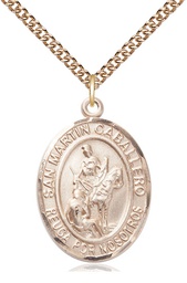 [7200SPGF/24GF] 14kt Gold Filled San Martin Caballero Pendant on a 24 inch Gold Filled Heavy Curb chain