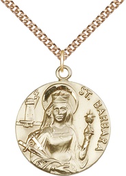 [0834GF/24GF] 14kt Gold Filled Saint Barbara Pendant on a 24 inch Gold Filled Heavy Curb chain