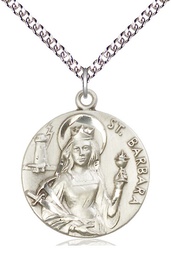 [0834SS/24SS] Sterling Silver Saint Barbara Pendant on a 24 inch Sterling Silver Heavy Curb chain