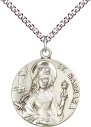 [0834SS/24SS] Sterling Silver Saint Barbara Pendant on a 24 inch Sterling Silver Heavy Curb chain