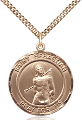 [0835GF/24GF] 14kt Gold Filled Saint Sebastian Pendant on a 24 inch Gold Filled Heavy Curb chain