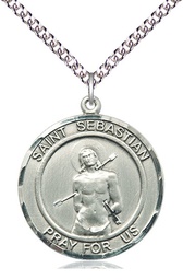[0835SS/24SS] Sterling Silver Saint Sebastian Pendant on a 24 inch Sterling Silver Heavy Curb chain