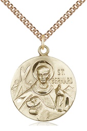[0836GF/24GF] 14kt Gold Filled Saint Bernard of Monjoux Pendant on a 24 inch Gold Filled Heavy Curb chain
