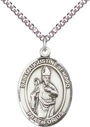 [7202SS/24SS] Sterling Silver Saint Augustine of Hippo Pendant on a 24 inch Sterling Silver Heavy Curb chain