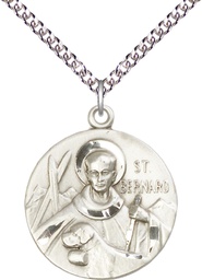 [0836SS/24SS] Sterling Silver Saint Bernard of Monjoux Pendant on a 24 inch Sterling Silver Heavy Curb chain