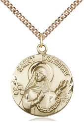 [0838GF/24GF] 14kt Gold Filled Saint Dorothy Pendant on a 24 inch Gold Filled Heavy Curb chain