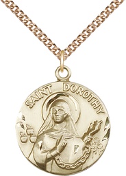 [0838GF/24GF] 14kt Gold Filled Saint Dorothy Pendant on a 24 inch Gold Filled Heavy Curb chain