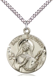 [0838SS/24SS] Sterling Silver Saint Dorothy Pendant on a 24 inch Sterling Silver Heavy Curb chain
