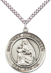 [7203RDSS/24SS] Sterling Silver Madonna del Ghisallo Pendant on a 24 inch Sterling Silver Heavy Curb chain