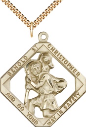 [5628GF/24G] 14kt Gold Filled Saint Christopher Pendant on a 24 inch Gold Plate Heavy Curb chain