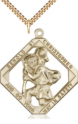 [5628GF/24G] 14kt Gold Filled Saint Christopher Pendant on a 24 inch Gold Plate Heavy Curb chain
