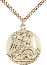 [0840GF/24GF] 14kt Gold Filled Saint Michael the Archangel Pendant on a 24 inch Gold Filled Heavy Curb chain
