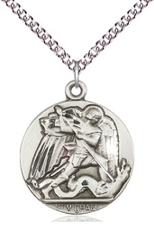 [0840SS/24SS] Sterling Silver Saint Michael the Archangel Pendant on a 24 inch Sterling Silver Heavy Curb chain