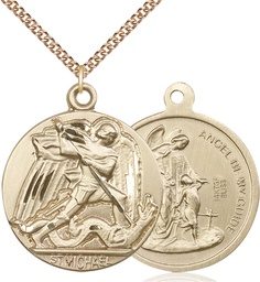 [0841GF/24GF] 14kt Gold Filled Saint Michael the Archangel Pendant on a 24 inch Gold Filled Heavy Curb chain