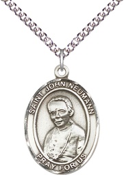 [7204SS/24SS] Sterling Silver Saint John Neumann Pendant on a 24 inch Sterling Silver Heavy Curb chain