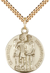 [5680GF/24G] 14kt Gold Filled Saint Michael the Archangel Pendant on a 24 inch Gold Plate Heavy Curb chain
