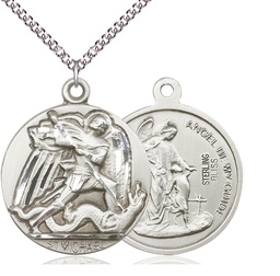 [0841SS/24SS] Sterling Silver Saint Michael the Archangel Pendant on a 24 inch Sterling Silver Heavy Curb chain