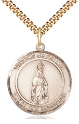 [7205RDSPGF/24GF] 14kt Gold Filled Virgen de Fatima Pendant on a 24 inch Gold Filled Heavy Curb chain