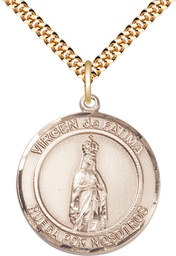 [7205RDSPGF/24GF] 14kt Gold Filled Virgen de Fatima Pendant on a 24 inch Gold Filled Heavy Curb chain