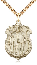 [5694GF/24G] 14kt Gold Filled Saint Michael the Archangel Police Shield Pendant on a 24 inch Gold Plate Heavy Curb chain