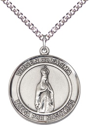 [7205RDSPSS/24SS] Sterling Silver Virgen de Fatima Pendant on a 24 inch Sterling Silver Heavy Curb chain