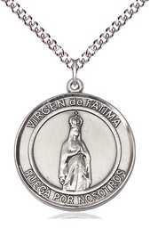 [7205RDSPSS/24SS] Sterling Silver Virgen de Fatima Pendant on a 24 inch Sterling Silver Heavy Curb chain