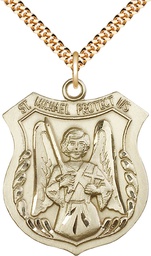 [5695GF/24G] 14kt Gold Filled Saint Michael the Archangel Pendant on a 24 inch Gold Plate Heavy Curb chain