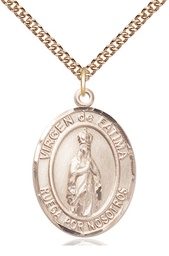 [7205SPGF/24GF] 14kt Gold Filled Virgen de Fatima Pendant on a 24 inch Gold Filled Heavy Curb chain