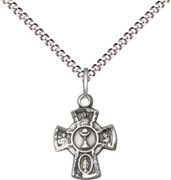 [0845SS/18S] Sterling Silver 5-Way / Chalice Pendant on a 18 inch Light Rhodium Light Curb chain