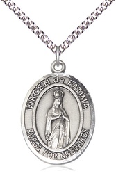 [7205SPSS/24SS] Sterling Silver Virgen de Fatima Pendant on a 24 inch Sterling Silver Heavy Curb chain