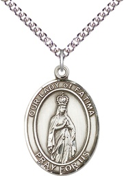 [7205SS/24SS] Sterling Silver Our Lady of Fatima Pendant on a 24 inch Sterling Silver Heavy Curb chain