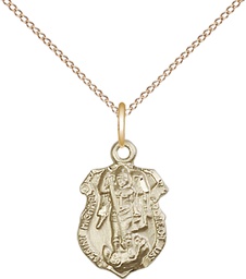 [5699GF/18GF] 14kt Gold Filled Saint Michael the Archangel Shield Pendant on a 18 inch Gold Filled Light Curb chain