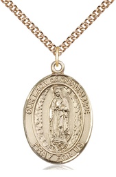 [7206GF/24GF] 14kt Gold Filled Our Lady of Guadalupe Pendant on a 24 inch Gold Filled Heavy Curb chain