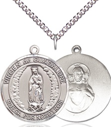 [7206RDSPSS/24SS] Sterling Silver Virgen de Guadalupe Pendant on a 24 inch Sterling Silver Heavy Curb chain