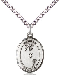 [0867SS/24SS] Sterling Silver First Penance Pendant on a 24 inch Sterling Silver Heavy Curb chain